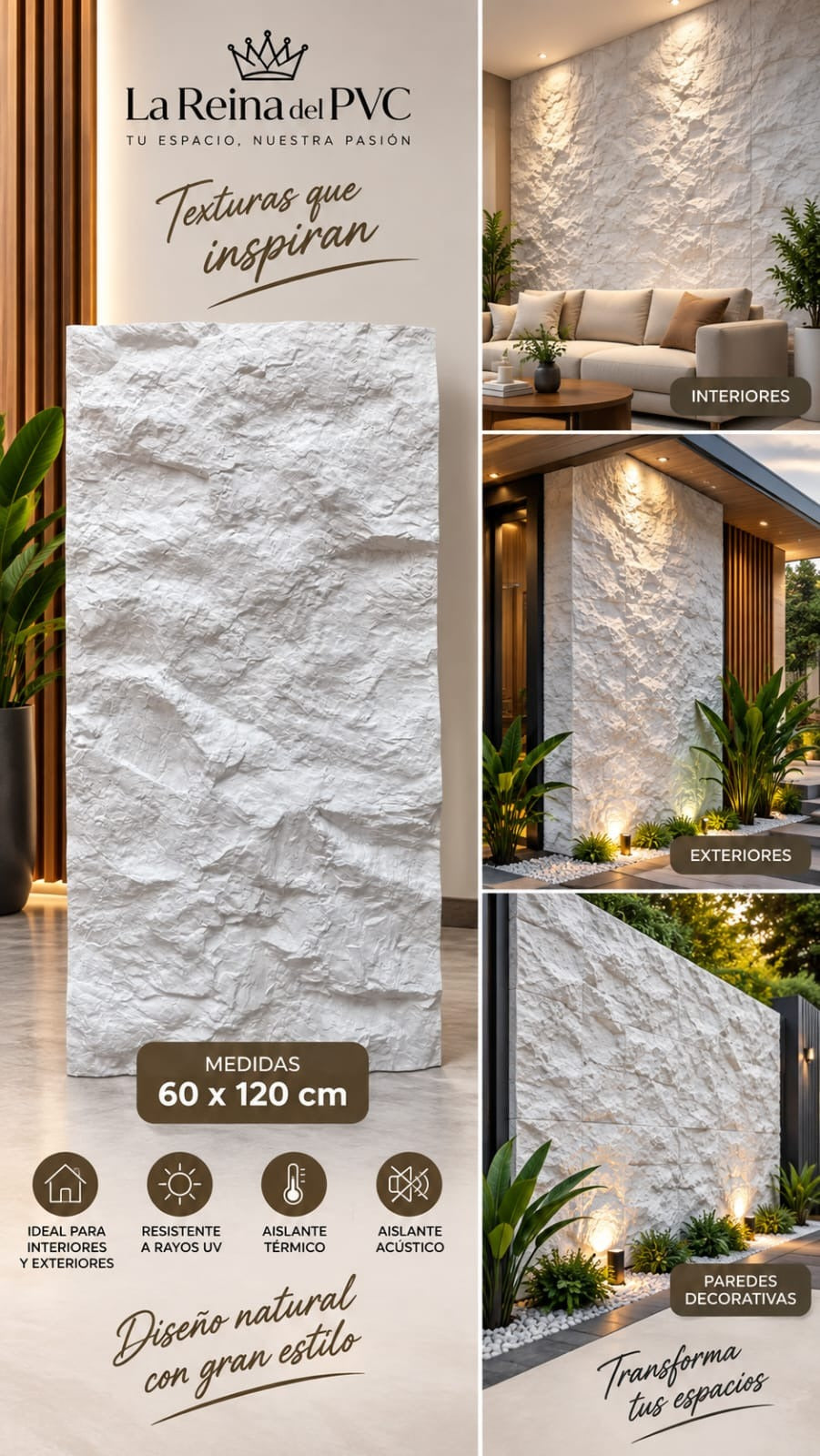 Panel PU tipo piedra blanco