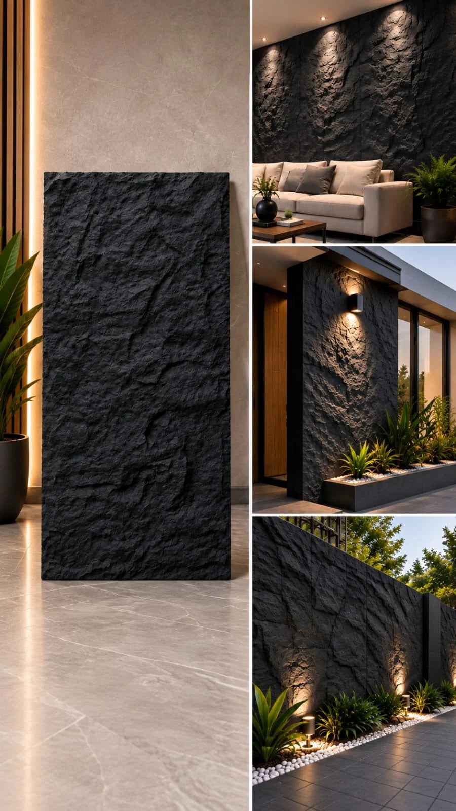 Panel PU tipo piedra negro