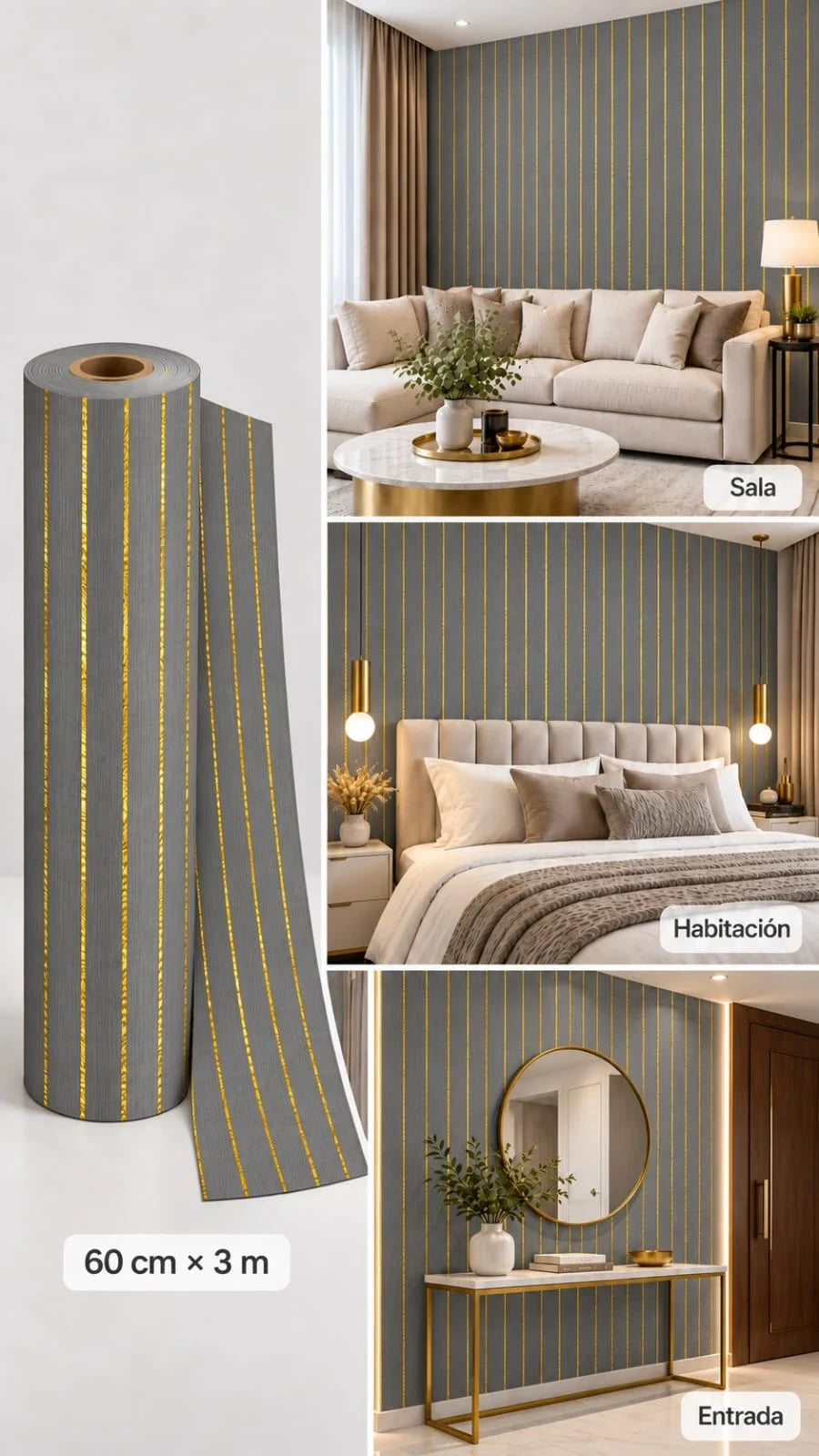 Panel adhesivo tipo WPC 60 cm de ancho × 3 m de largo